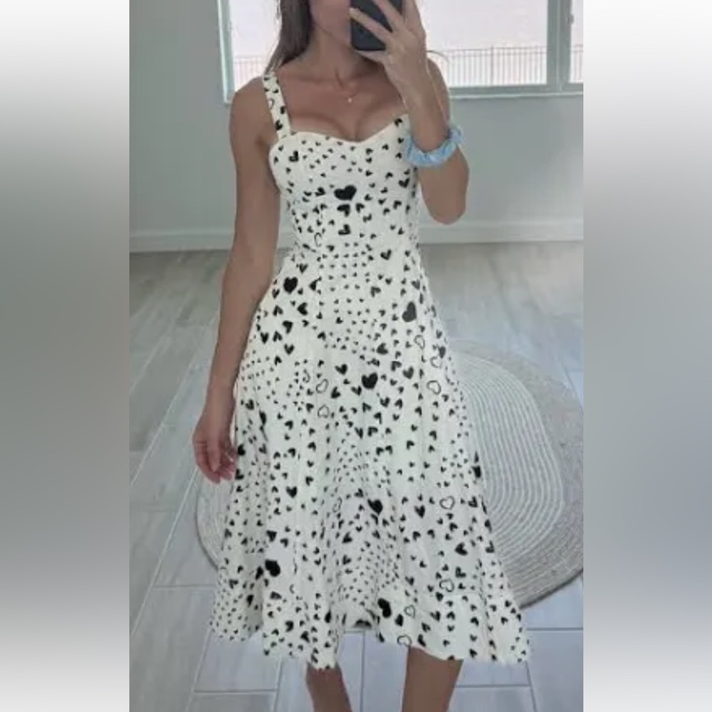 Avec Les Filles Black and White Heart Print Dress